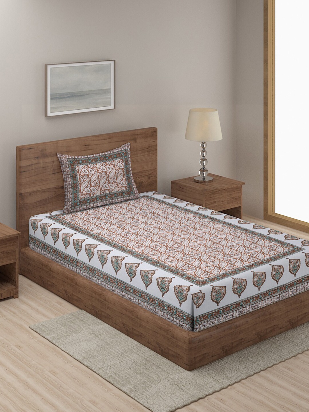 Rajasthan Decor White & Brown Floral Cotton 144 TC Single Bedsheet With 1 Pillow Cover
Rajasthan Decor White & Brown Floral Cotton 144 TC Single Bedsheet With 1 Pillow Cover