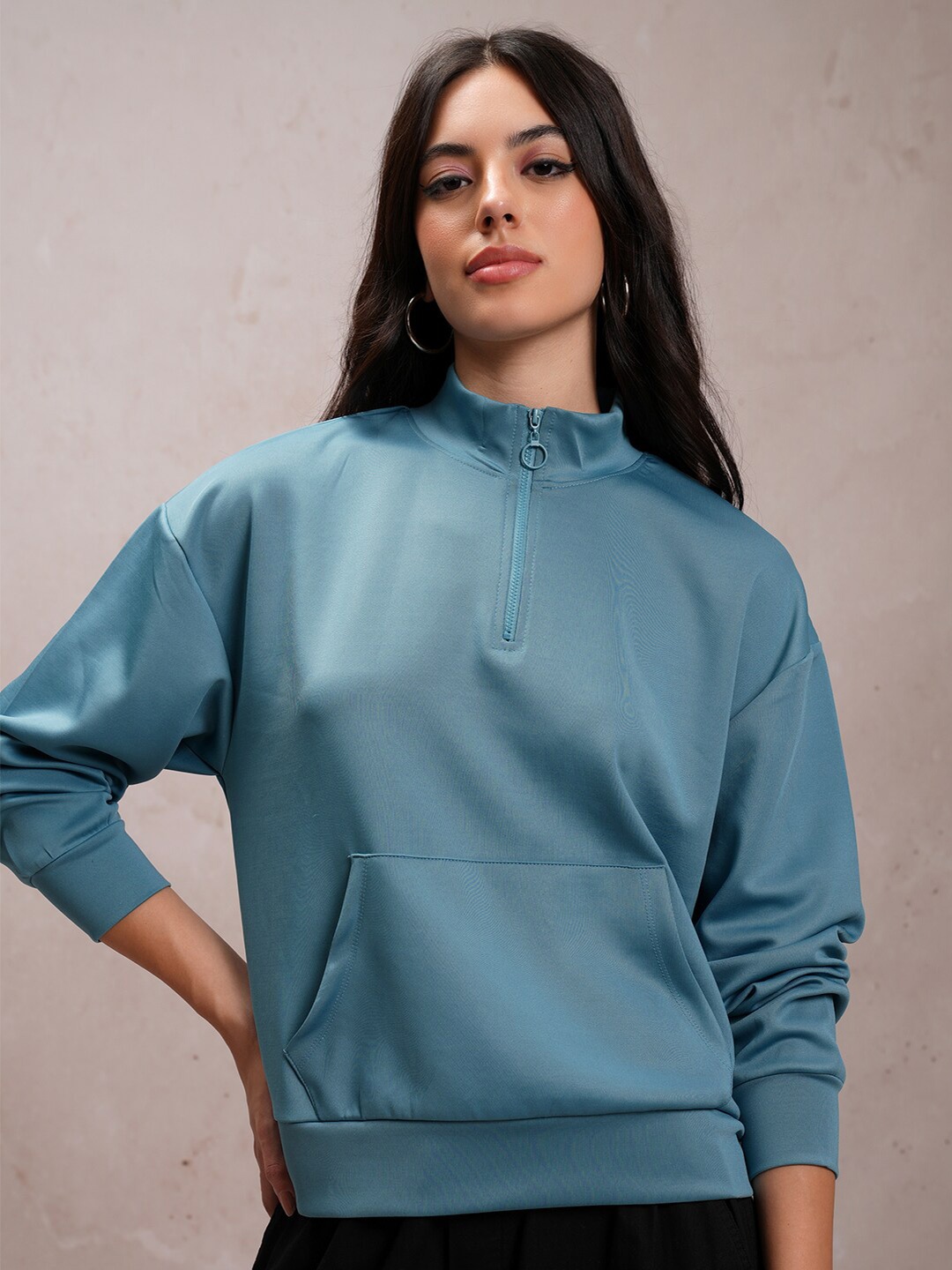 Tokyo Talkies High Neck Relaxed Drop Shoulder Sleeves Half Zipper Pullover Sweatshirt, Blue
Tokyo Talkies High Neck Relaxed Drop Shoulder Sleeves Half Zipper Pullover Sweatshirt, Blue