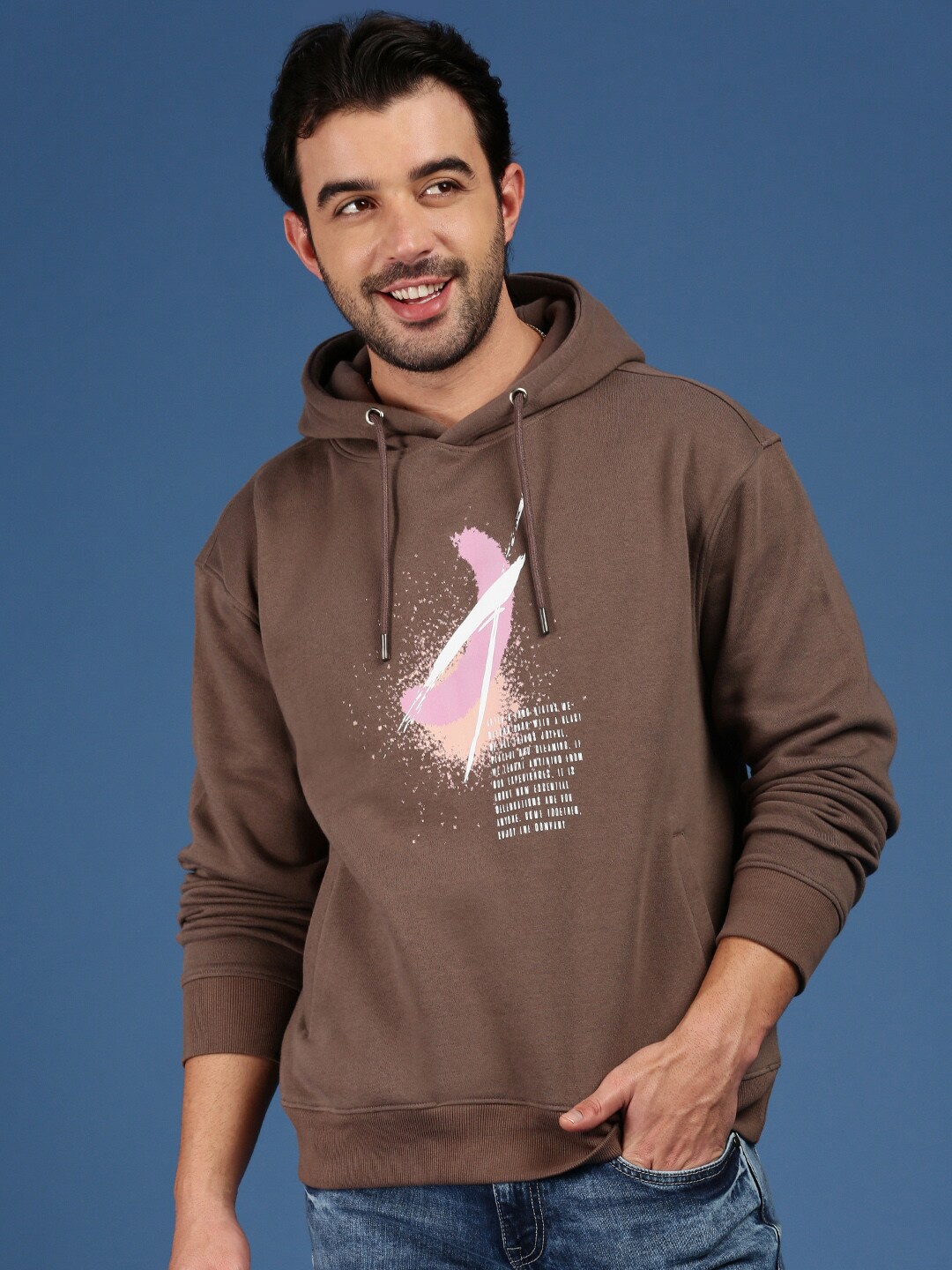 Mast & Harbour Graphic Printed Hooded Drop Shoulder Sleeves Pure Cotton Sweatshirt, Brown
Mast & Harbour Graphic Printed Hooded Drop Shoulder Sleeves Pure Cotton Sweatshirt, Brown