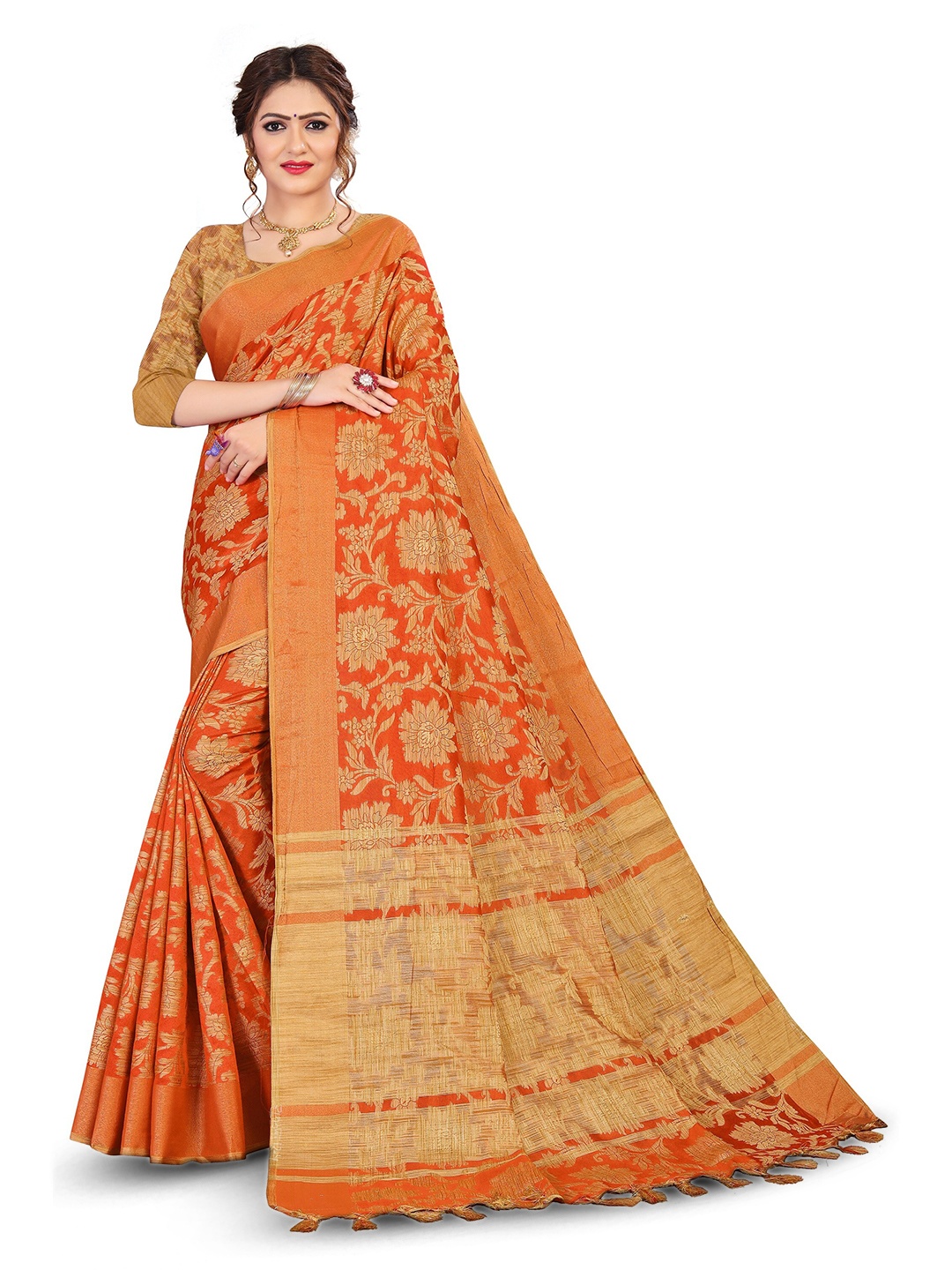 MOLTIRA Ethnic Motifs Woven Design Zari Detail Pure Cotton Kanjeevaram Saree, Orange
MOLTIRA Ethnic Motifs Woven Design Zari Detail Pure Cotton Kanjeevaram Saree, Orange