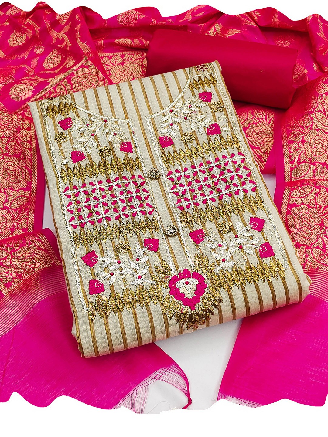 MANVAA Ethnic Motifs Embroidered Thread Work Cambric Cotton Unstitched Dress Material, Beige
MANVAA Ethnic Motifs Embroidered Thread Work Cambric Cotton Unstitched Dress Material, Beige