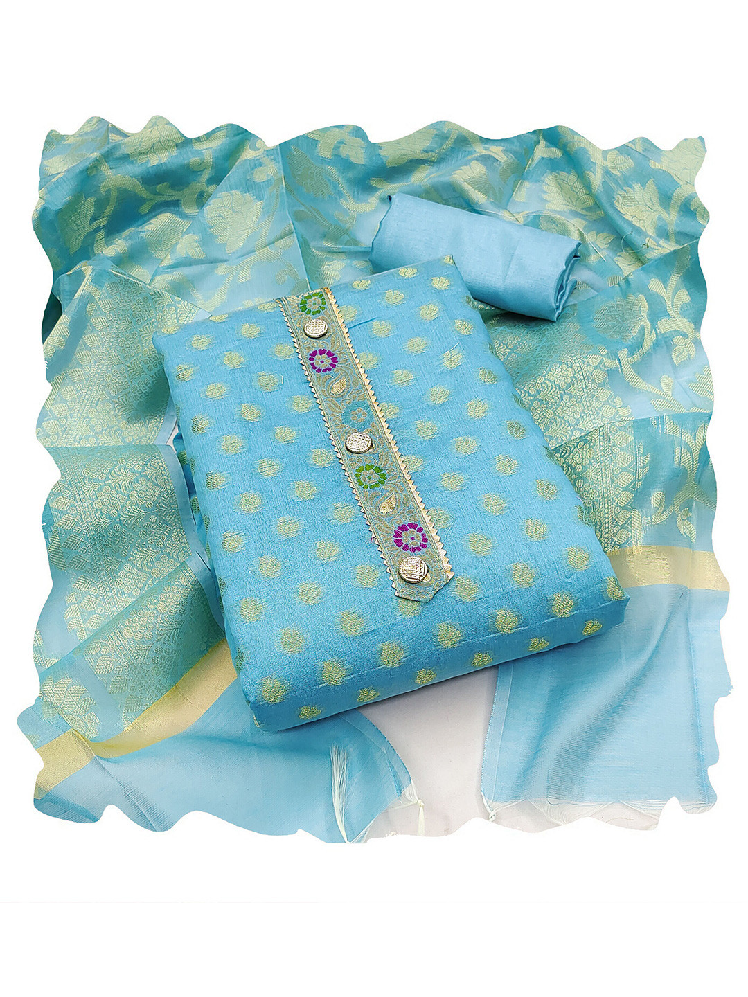 MANVAA Ethnic Motifs Woven Design Gotta Patti Banarasi Jacquard Unstitched Dress Material, Blue
MANVAA Ethnic Motifs Woven Design Gotta Patti Banarasi Jacquard Unstitched Dress Material, Blue