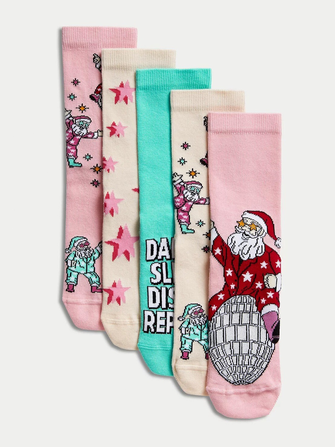 Marks & Spencer Girls Pack Of 5 Rich Disco Santa Printed Ankle-Length Cotton Socks, Pink
Marks & Spencer Girls Pack Of 5 Rich Disco Santa Printed Ankle-Length Cotton Socks, Pink