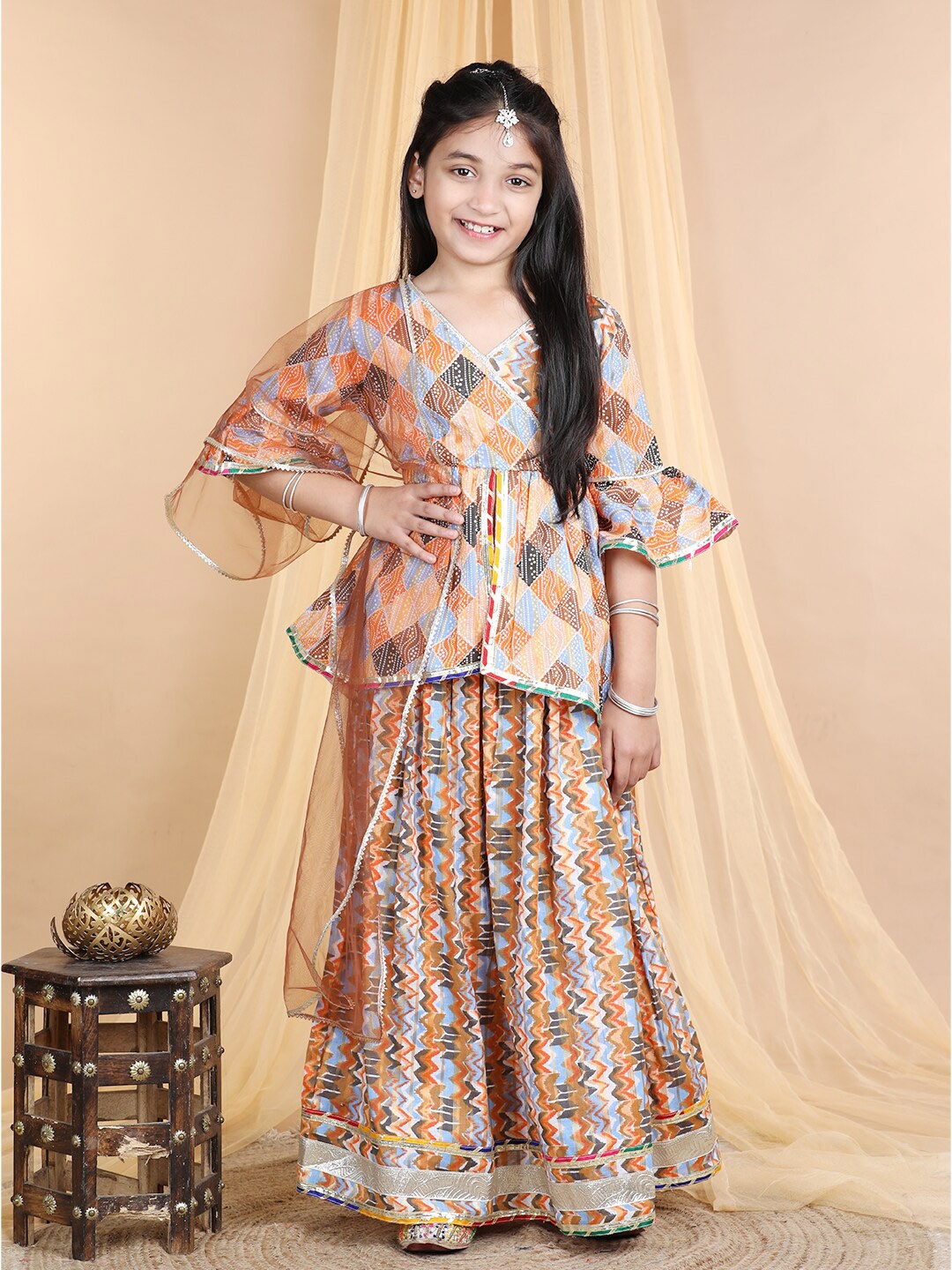 Cutiekins Girls Printed Gotta Patti Ready To Wear Cotton Lehenga & Blouse With Dupatta, Orange
Cutiekins Girls Printed Gotta Patti Ready To Wear Cotton Lehenga & Blouse With Dupatta, Orange