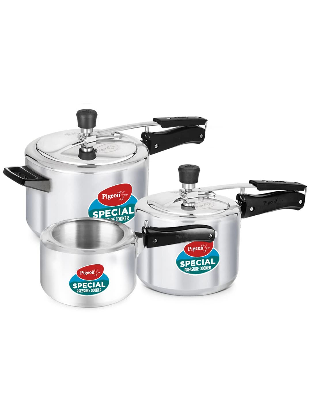 Pigeon Set of 3 Silver Aluminium Innerlid Pressure Cookers with Induction base - 2, 3, 5 L
Pigeon Set of 3 Silver Aluminium Innerlid Pressure Cookers with Induction base - 2, 3, 5 L