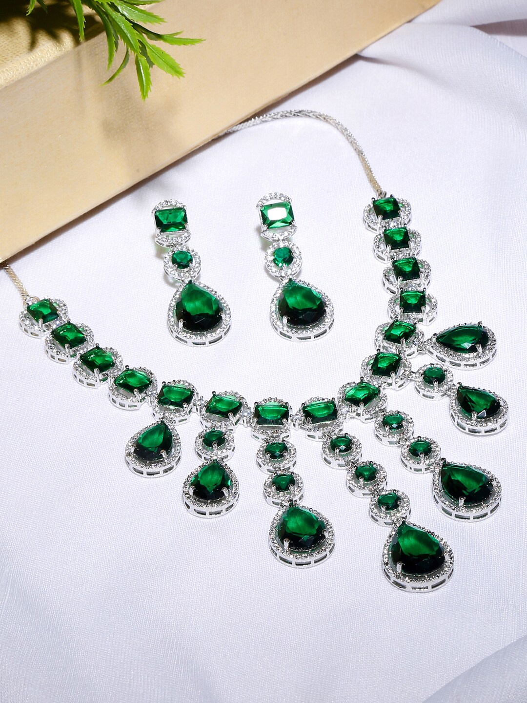 YouBella Silver Plated American Diamond Jewellery Set