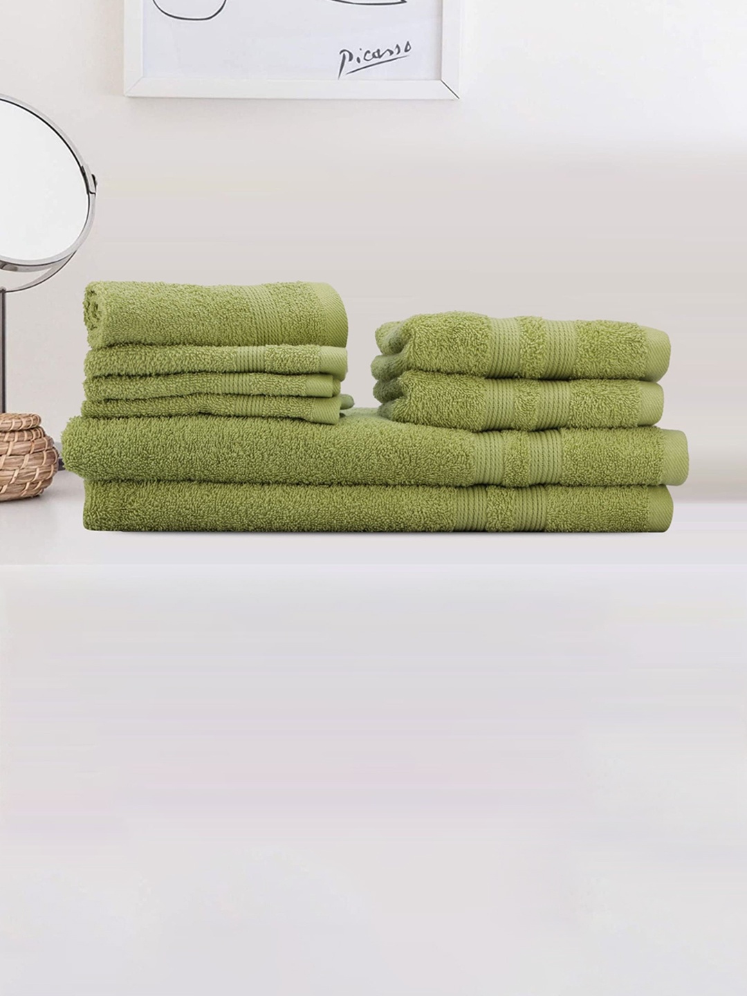 LUSH & BEYOND Green 8 Pieces Cotton 500 GSM Towel Set