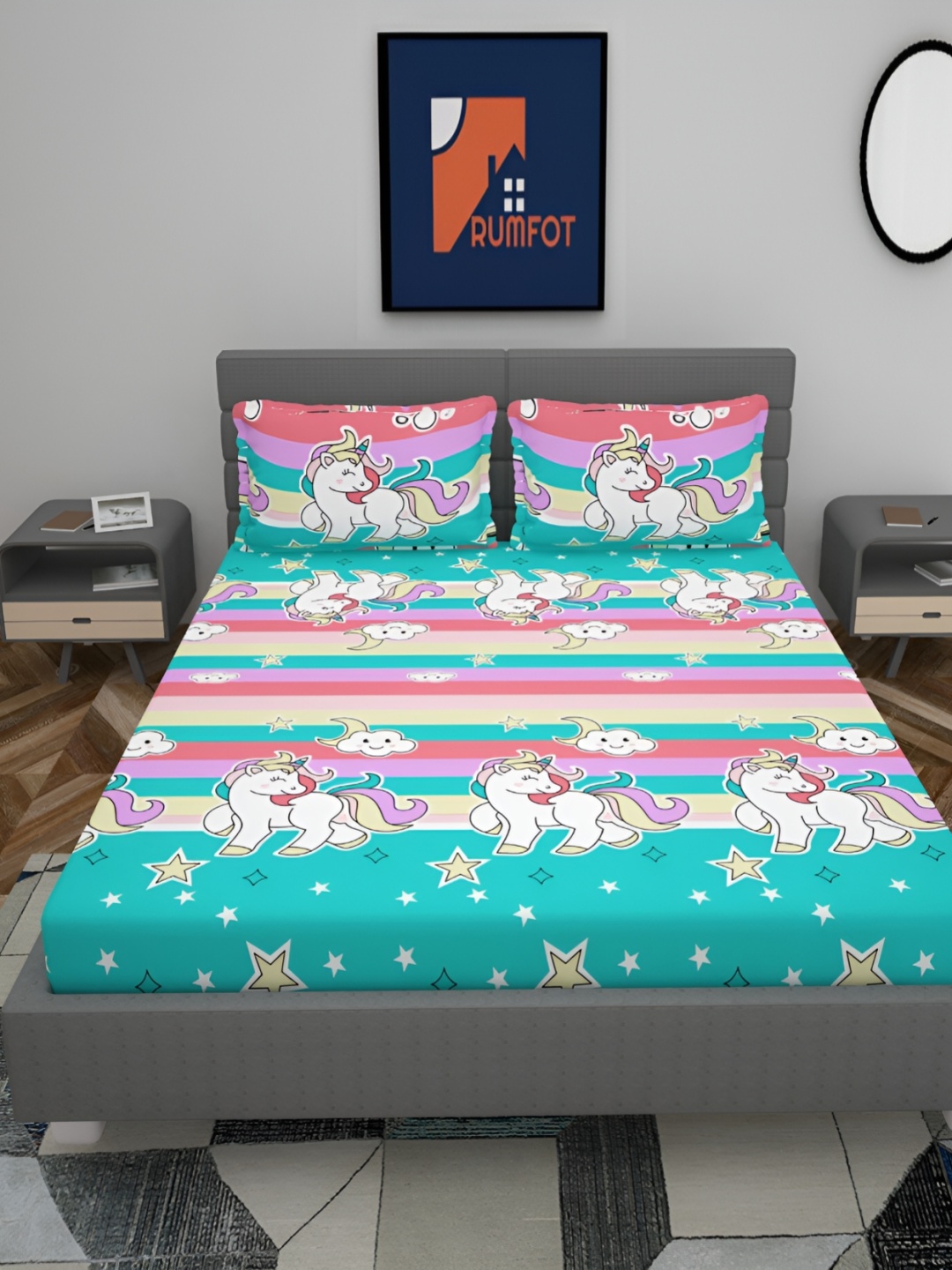 HOMECRUST Blue Pink Cartoon Characters 210 TC Queen Fitted Bedsheet With 2 Pillow Covers
HOMECRUST Blue Pink Cartoon Characters 210 TC Queen Fitted Bedsheet With 2 Pillow Covers
