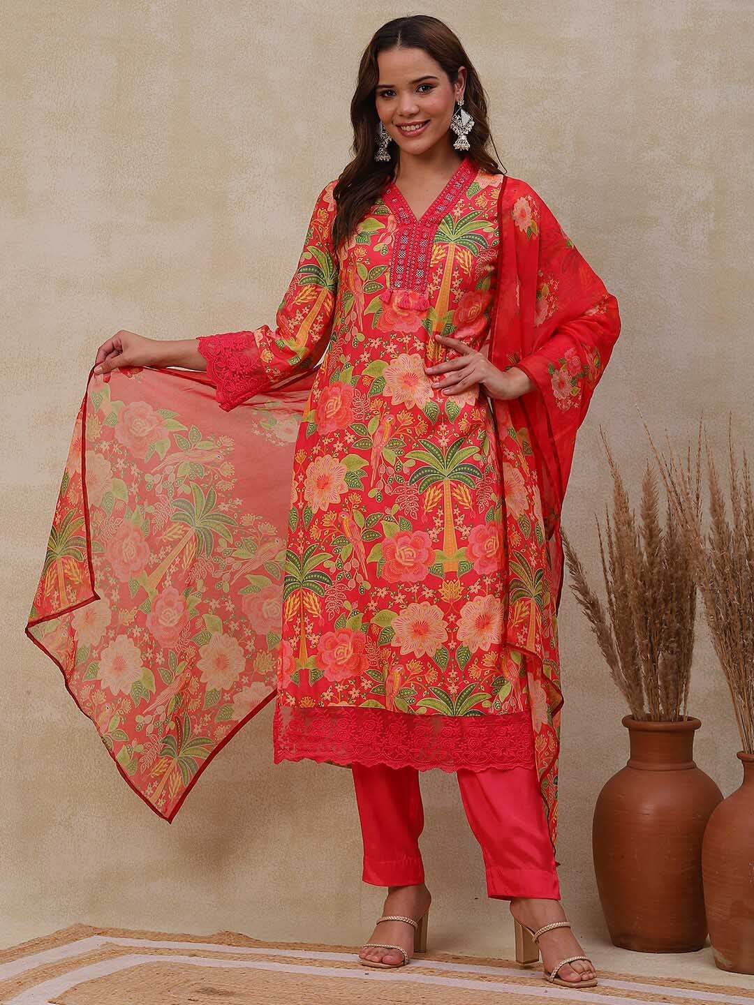 FASHOR Floral Printed Resham Embroidered Thread Work Kurta With Trousers & Dupatta, Red
FASHOR Floral Printed Resham Embroidered Thread Work Kurta With Trousers & Dupatta, Red