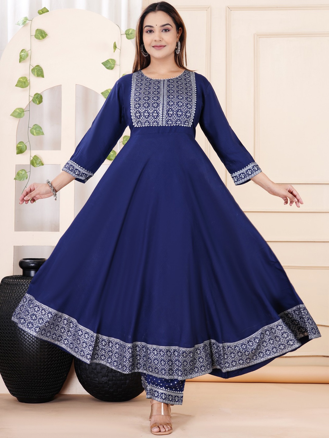 DK FAB Floral Yoke Design Gotta Patti High Slit A-Line Kurta with Palazzos & Dupatta, Blue
DK FAB Floral Yoke Design Gotta Patti High Slit A-Line Kurta with Palazzos & Dupatta, Blue