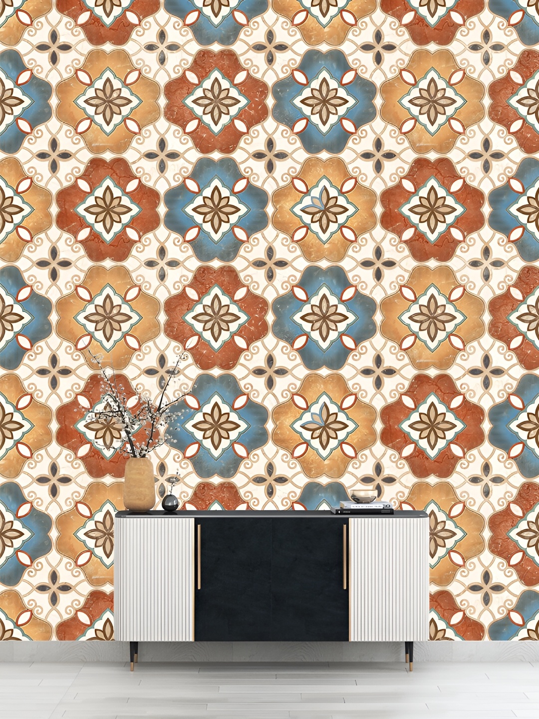 DWELLSINDIA White & Beige Decorative-Printed Self-Adhesive Waterproof Laminated Wallpaper