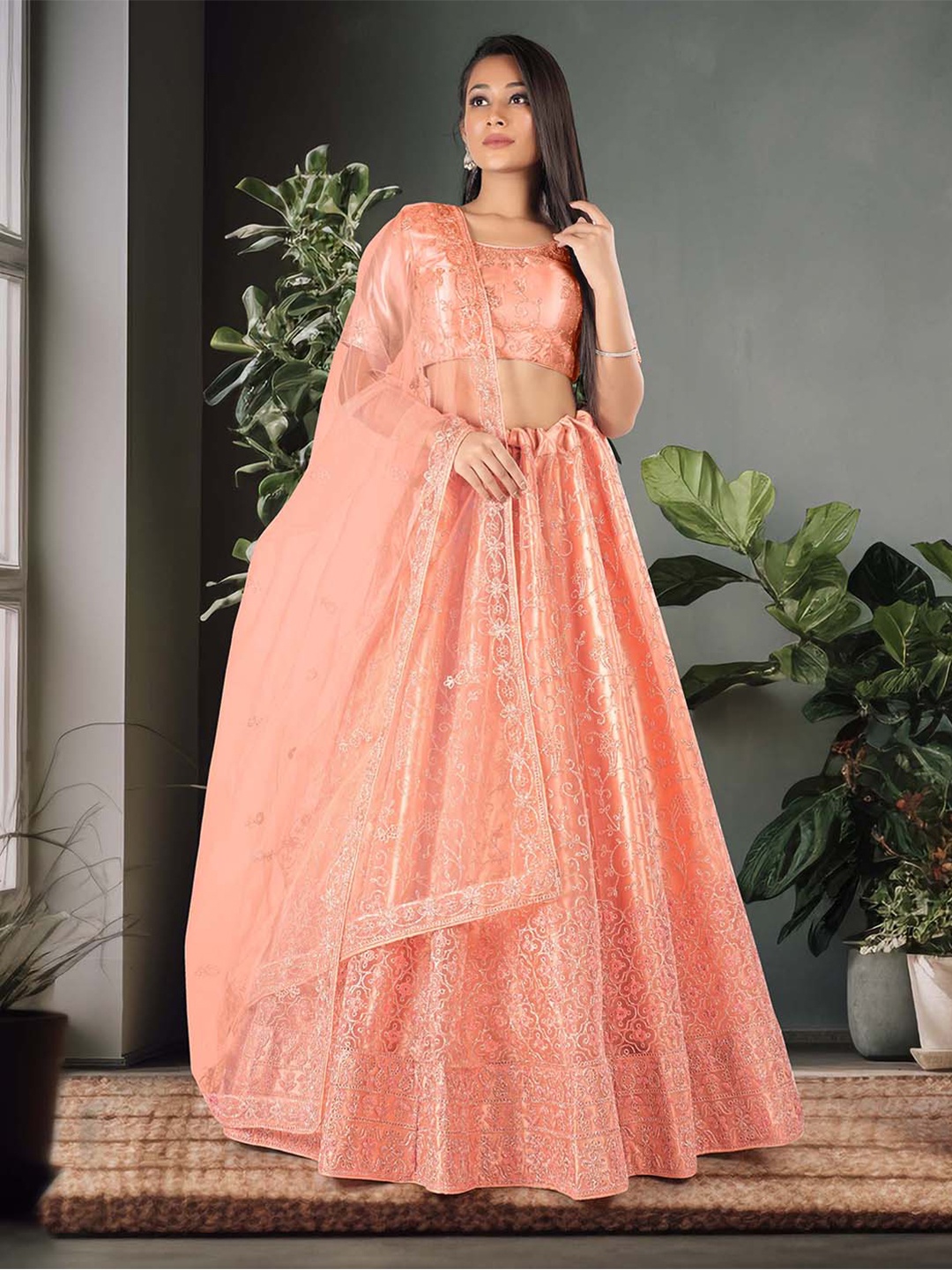 HALFSAREE STUDIO Embroidered Semi-Stitched Lehenga & Unstitched Blouse With Dupatta, Peach
HALFSAREE STUDIO Embroidered Semi-Stitched Lehenga & Unstitched Blouse With Dupatta, Peach
