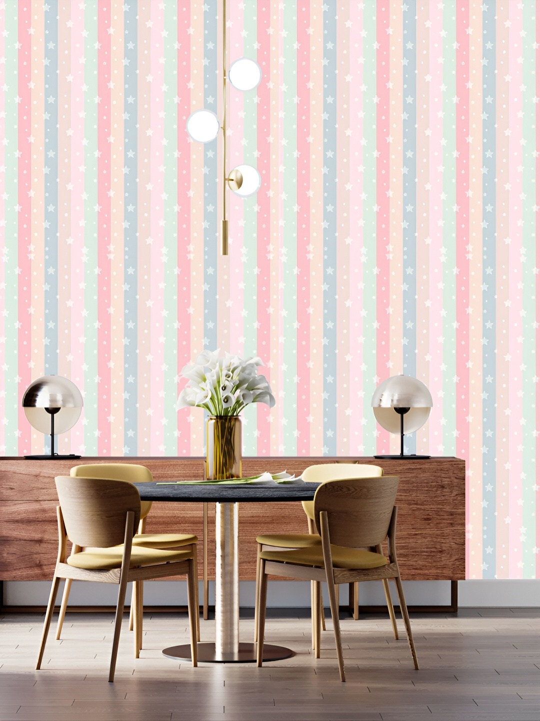 DWELLSINDIA Pink & Blue Printed Self Adhesive Waterproof Removable Wallpaper