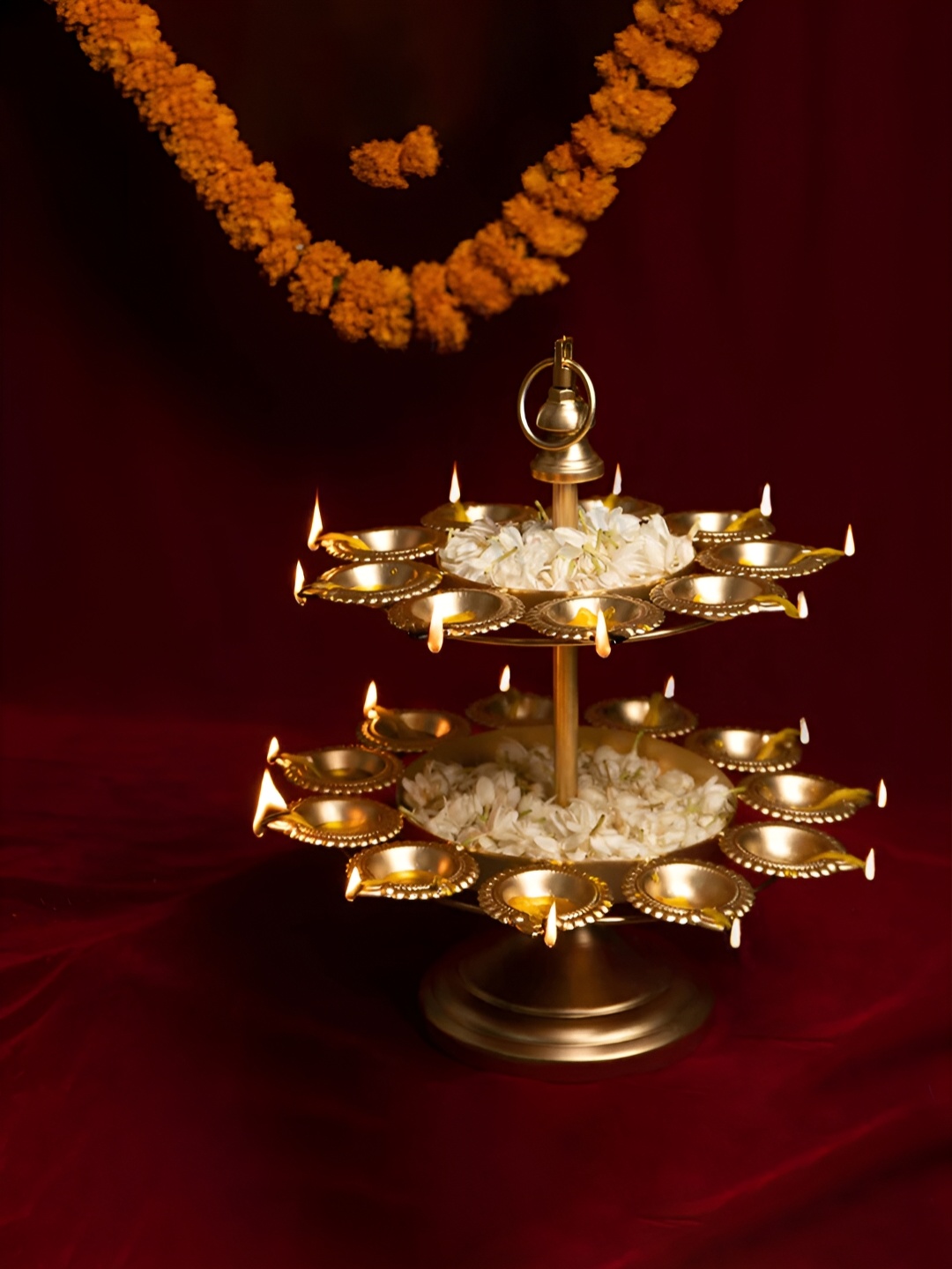 ARVALLEY Gold Toned Textured 2 Step Decorative Bowl With Diyas