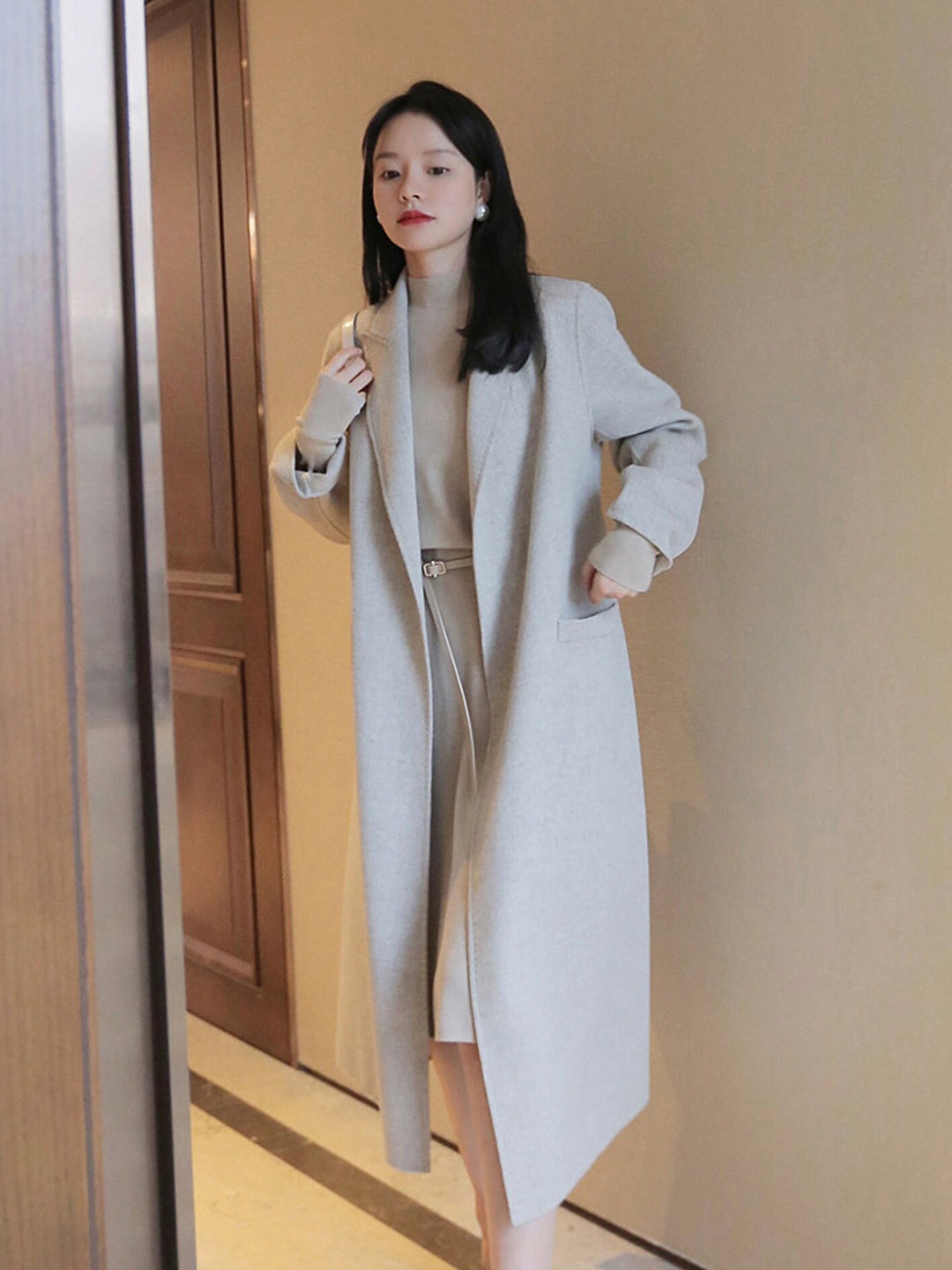LULU & SKY High Neck A-Line Dress, Beige