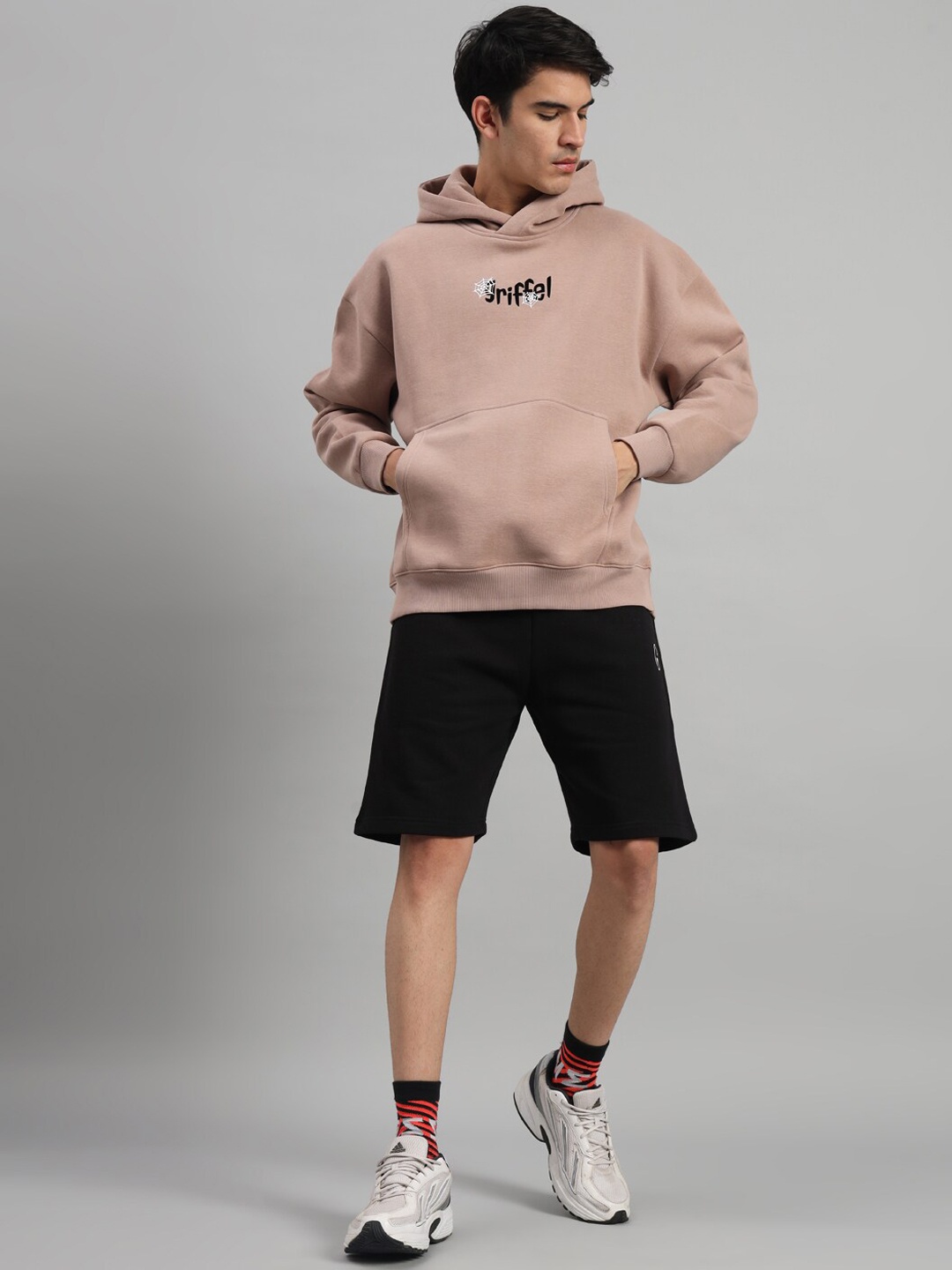 GRIFFEL Graphic Printed Hooded Tracksuits, Camel brown