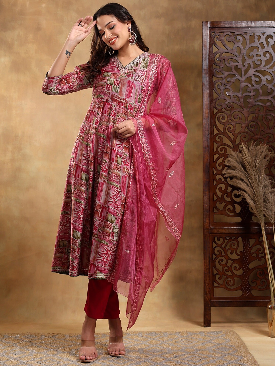 Bani Women Ethnic Motifs Printed Empire Thread Work Kurta With Trousers & Dupatta, Pink
Bani Women Ethnic Motifs Printed Empire Thread Work Kurta With Trousers & Dupatta, Pink