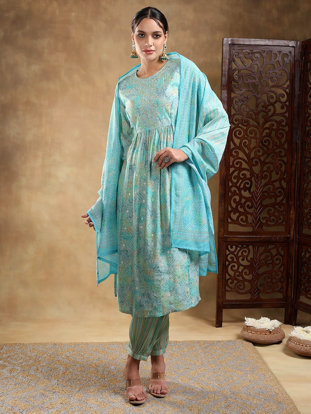 Bani Women Ethnic Motifs Embroidered Pleated Kurta with Trousers & Dupatta, Sea green
Bani Women Ethnic Motifs Embroidered Pleated Kurta with Trousers & Dupatta, Sea green