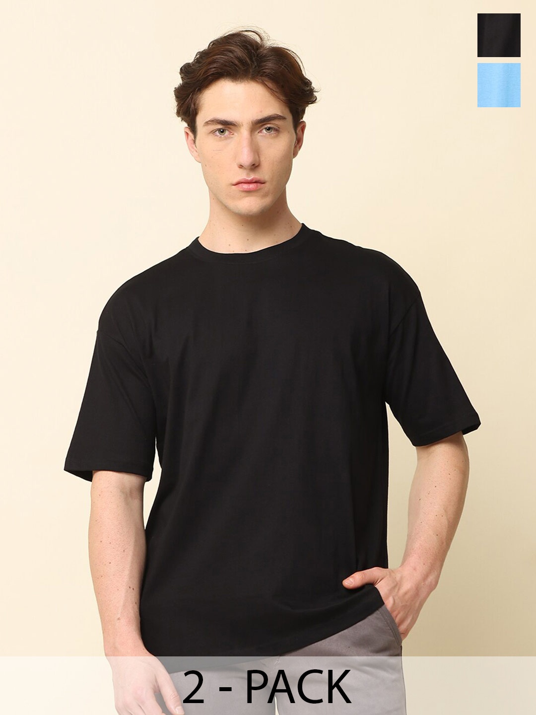 SILISOUL Pack of 2 Drop Shoulder Sleeves Bio Finish Oversized Pure Cotton T-shirts, Black
SILISOUL Pack of 2 Drop Shoulder Sleeves Bio Finish Oversized Pure Cotton T-shirts, Black