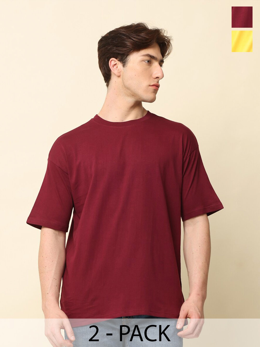 SILISOUL Pack of 2 Drop Shoulder Sleeves Bio Finish Oversized Pure Cotton T-shirts, Maroon
SILISOUL Pack of 2 Drop Shoulder Sleeves Bio Finish Oversized Pure Cotton T-shirts, Maroon