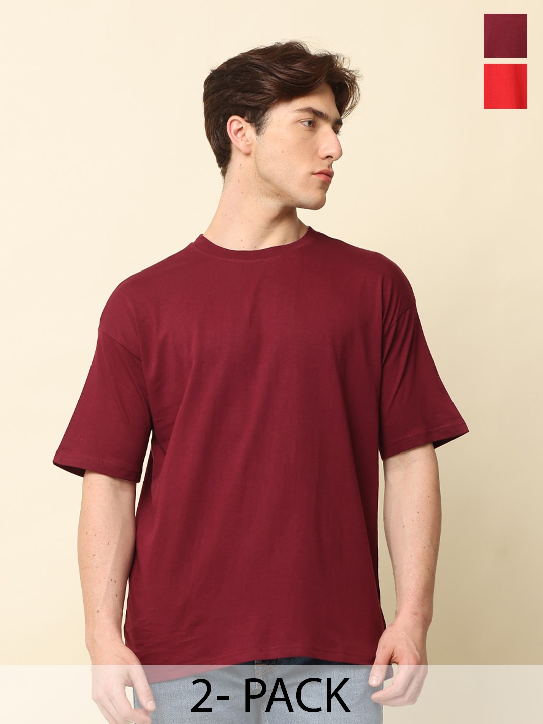 SILISOUL Pack of 2 Drop Shoulder Sleeves Bio Finish Oversized Pure Cotton T-shirts, Maroon
SILISOUL Pack of 2 Drop Shoulder Sleeves Bio Finish Oversized Pure Cotton T-shirts, Maroon