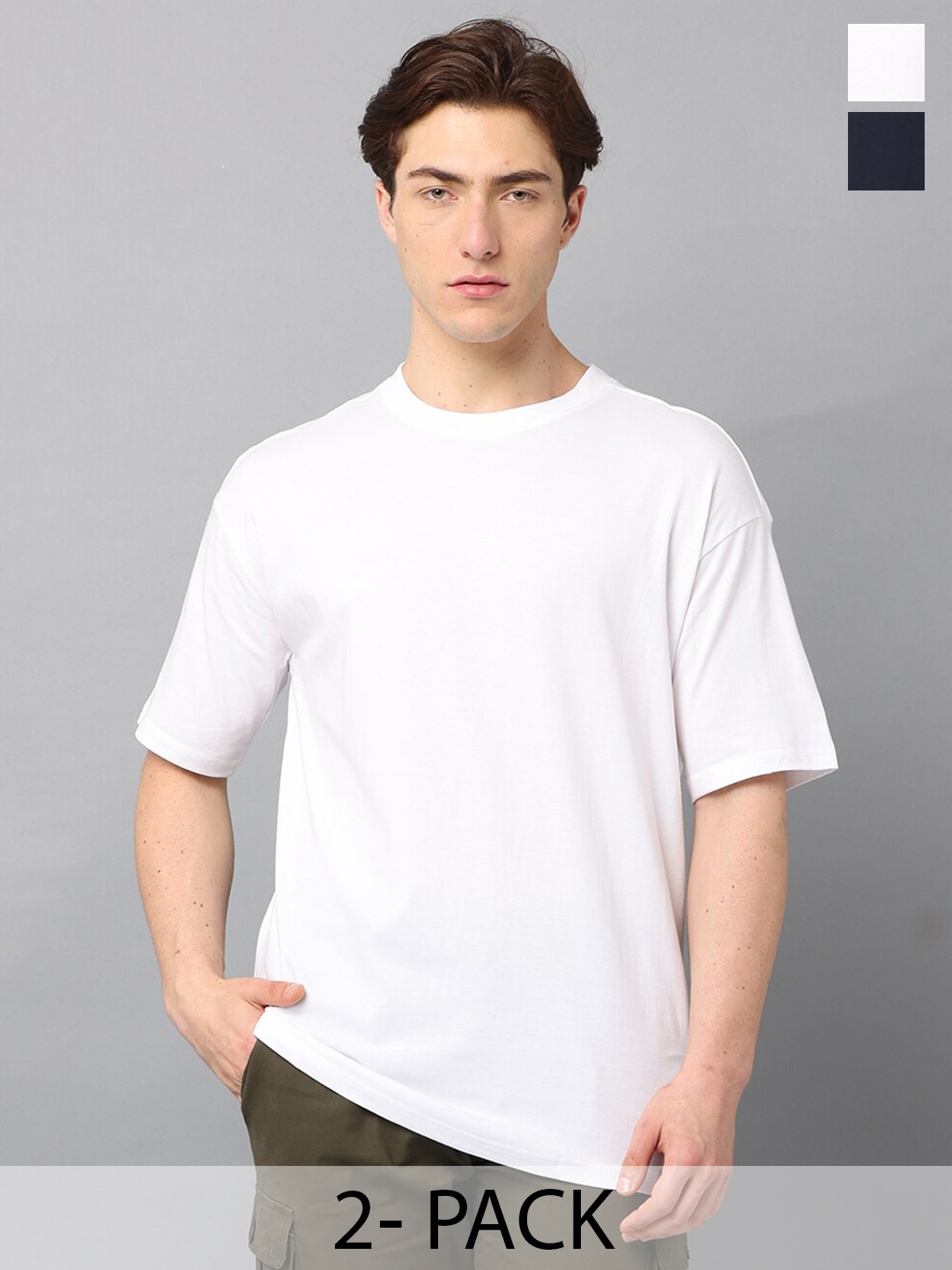 SILISOUL Pack of 2 Drop Shoulder Sleeves Bio Finish Oversized Pure Cotton T-shirts, Navy blue
SILISOUL Pack of 2 Drop Shoulder Sleeves Bio Finish Oversized Pure Cotton T-shirts, Navy blue