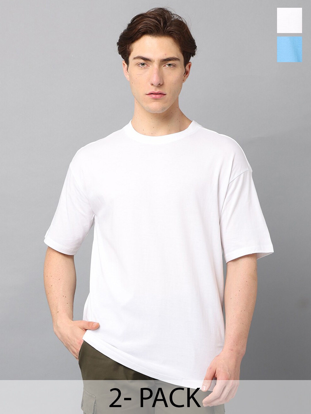SILISOUL Pack of 2 Drop Shoulder Sleeves Bio Finish Oversized Pure Cotton T-shirts, Blue
SILISOUL Pack of 2 Drop Shoulder Sleeves Bio Finish Oversized Pure Cotton T-shirts, Blue