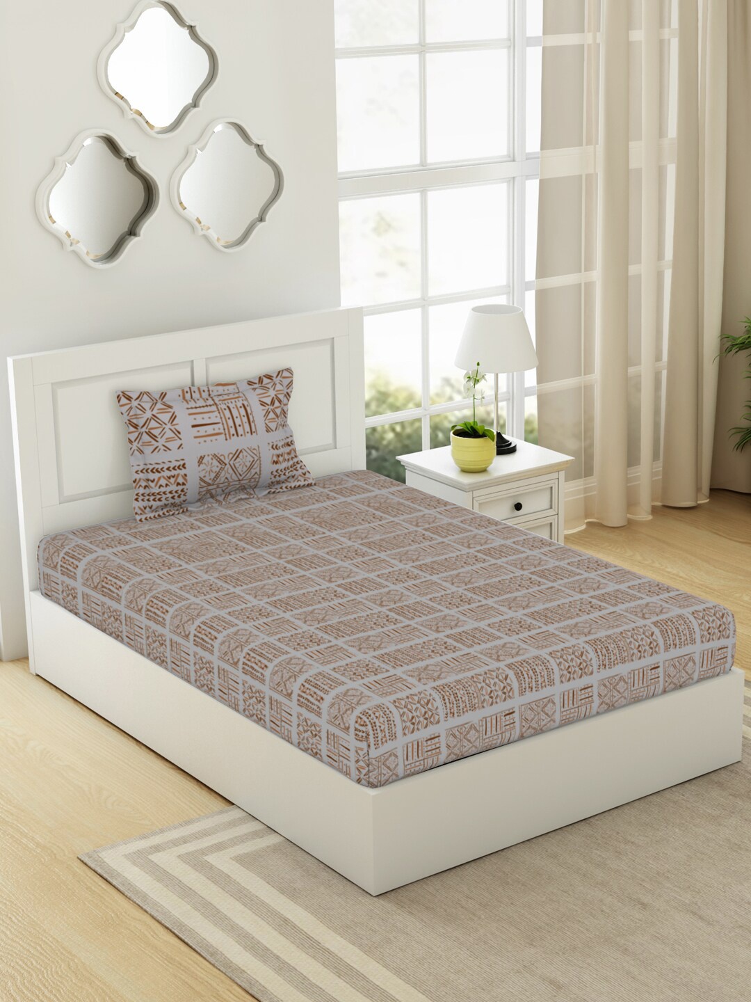 SPACES Geospace Blue & Brown Geometric Cotton 144 TC Single Bedsheet With 1 Pillow Cover
SPACES Geospace Blue & Brown Geometric Cotton 144 TC Single Bedsheet With 1 Pillow Cover