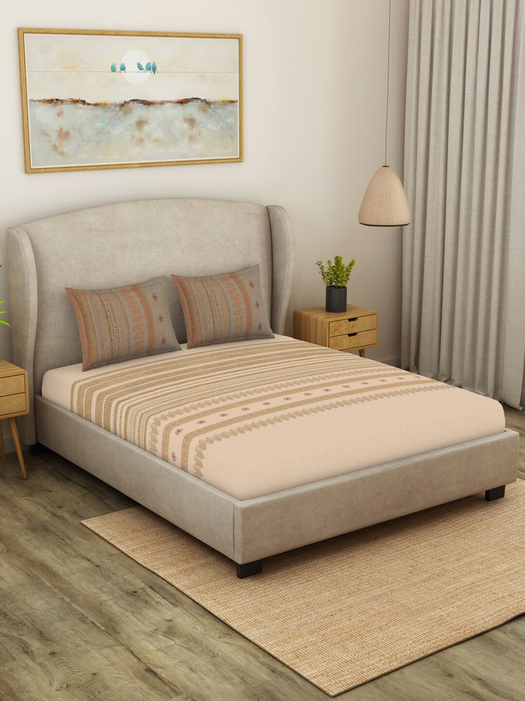 SPACES Artisan Off White Floral Pure Cotton 140 TC King Bedsheet with 2 Pillow Covers, Beige
SPACES Artisan Off White Floral Pure Cotton 140 TC King Bedsheet with 2 Pillow Covers, Beige