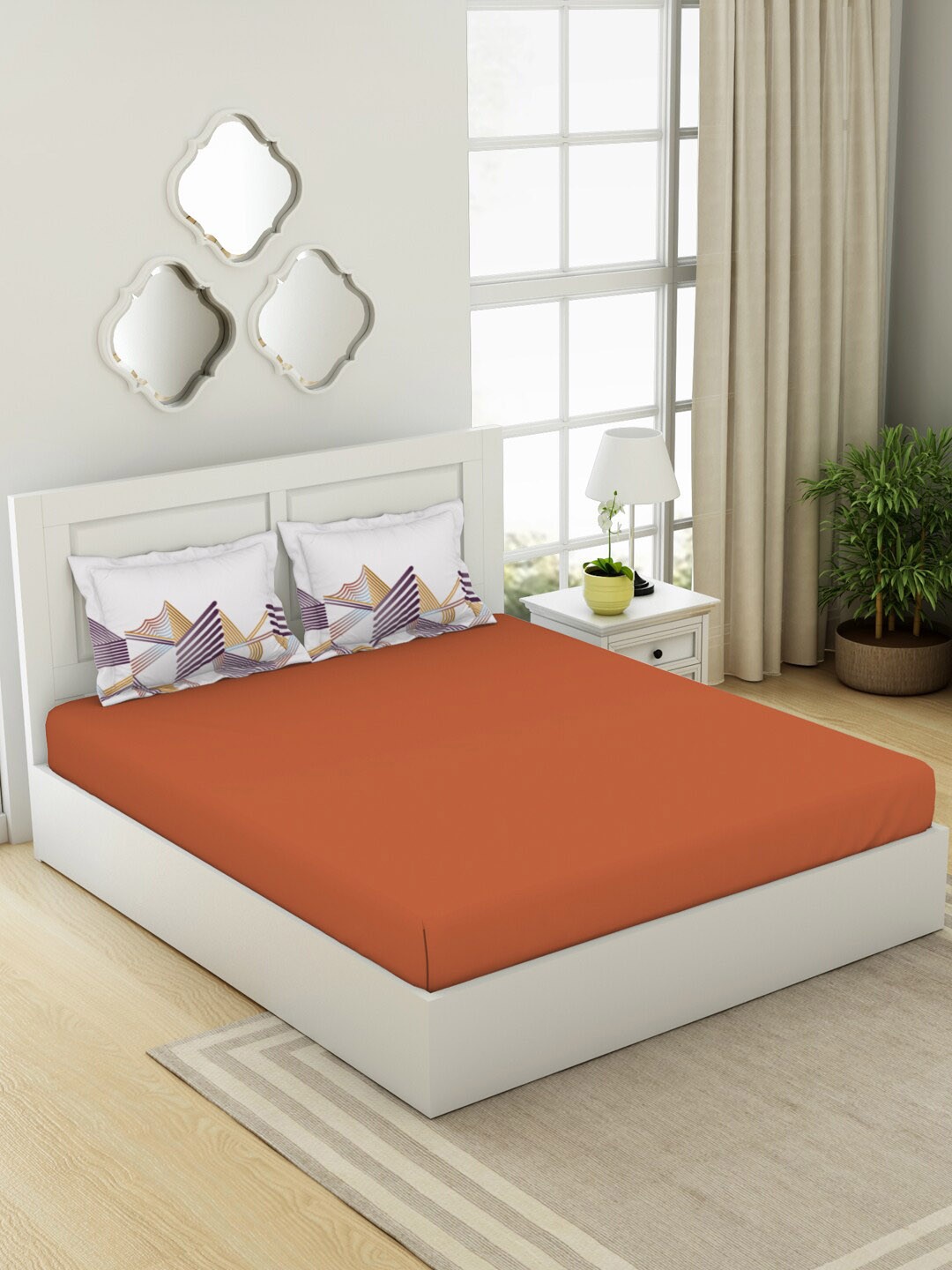 SPACES Geospace Rust & White Geometric Cotton 144 TC King Bedsheet with 2 Pillow Covers
SPACES Geospace Rust & White Geometric Cotton 144 TC King Bedsheet with 2 Pillow Covers