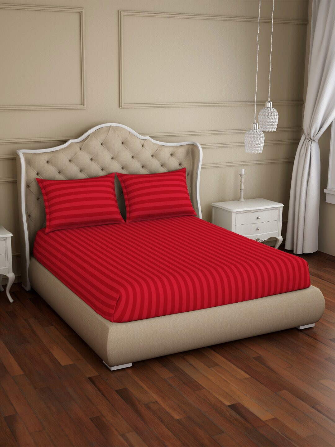 SPACES Skyrise Red Striped Pure Cotton 210 TC Fitted Queen Bedsheet with 2 Pillow Covers
SPACES Skyrise Red Striped Pure Cotton 210 TC Fitted Queen Bedsheet with 2 Pillow Covers