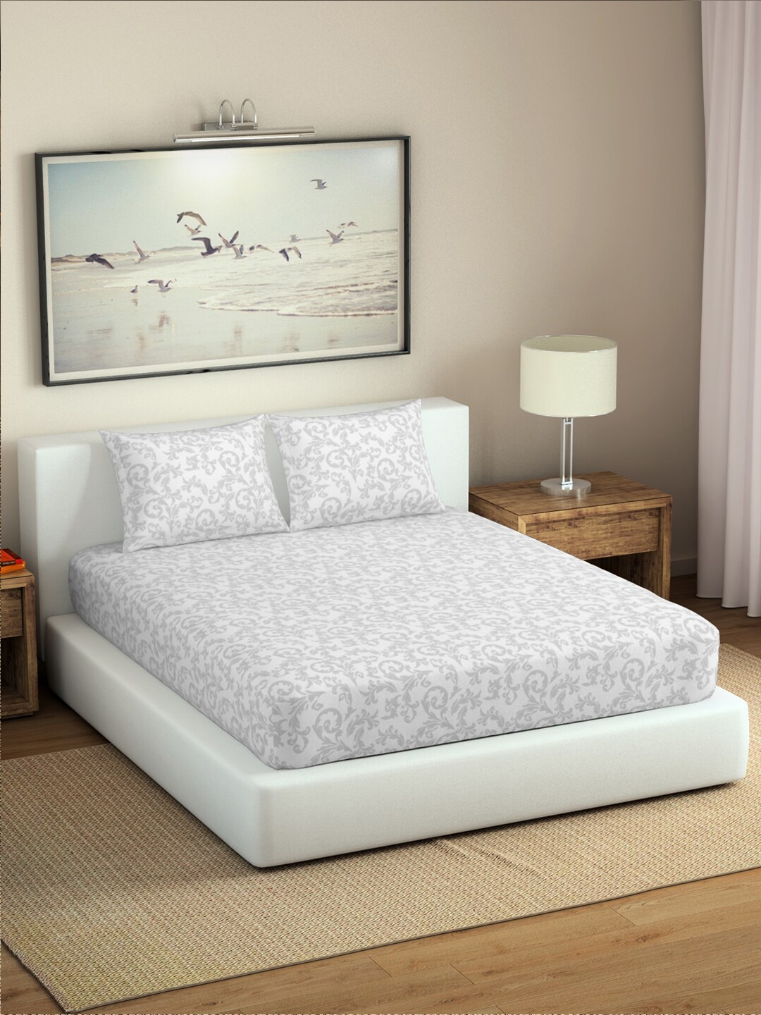 SPACES White & Grey Ethnic Motifs Printed 300 TC Cotton King Bedsheet with 2 Pillow Covers
SPACES White & Grey Ethnic Motifs Printed 300 TC Cotton King Bedsheet with 2 Pillow Covers