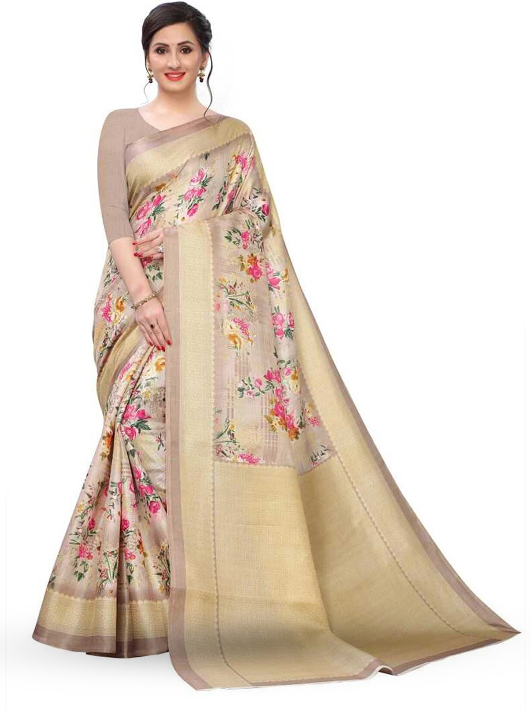 SAADHVI Art Silk Ready to Wear Saree, Coffee brown