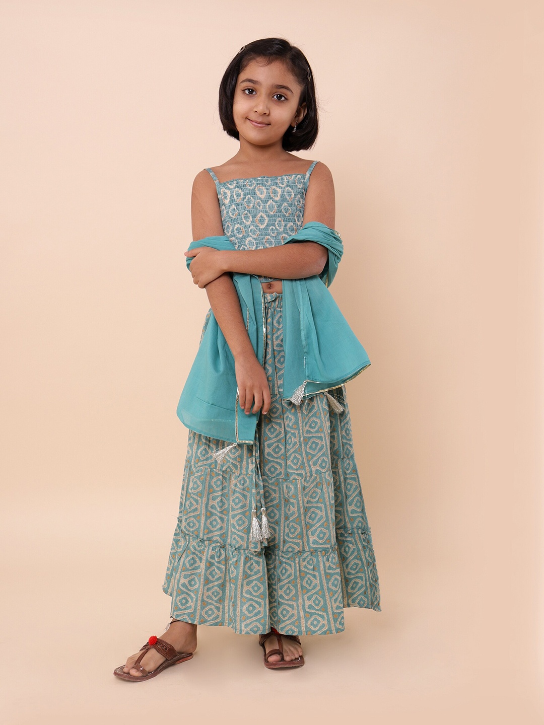 Sangria Girls Ethnic Motifs Printed Pure Cotton Lehenga Choli With Dupatta, Sea green
Sangria Girls Ethnic Motifs Printed Pure Cotton Lehenga Choli With Dupatta, Sea green