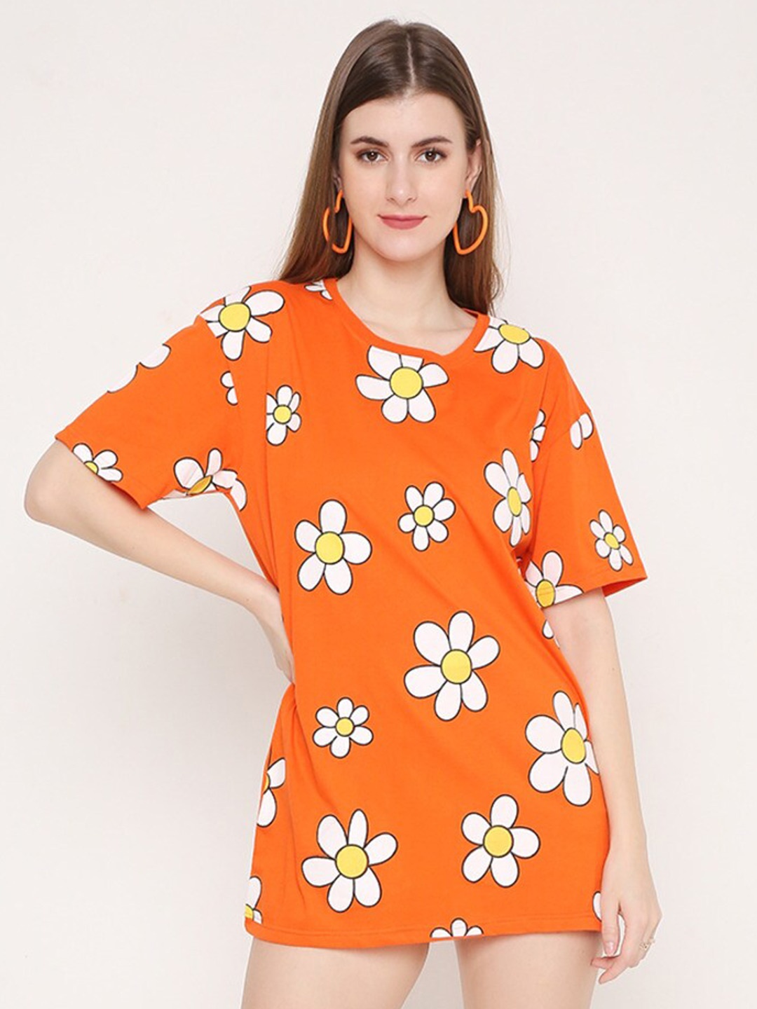 BLANCD Floral Printed Round Neck Short Sleeves Pure Cotton Longline Oversized T-shirt, Orange
BLANCD Floral Printed Round Neck Short Sleeves Pure Cotton Longline Oversized T-shirt, Orange