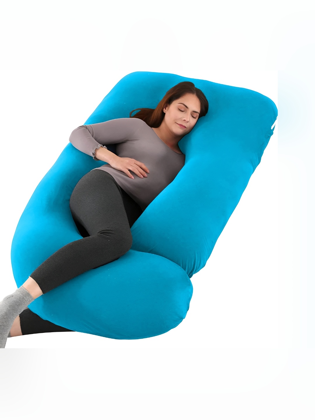 LINENOVATION Blue Fibre Filled B Shaped Lightweight Maternity Pillow
