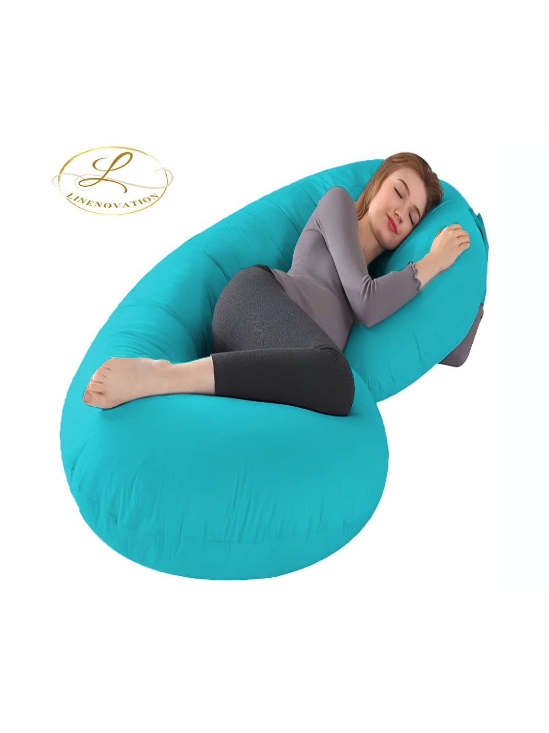 LINENOVATION Turquoise Blue Fibre Filled Lightweight Maternity Pillow