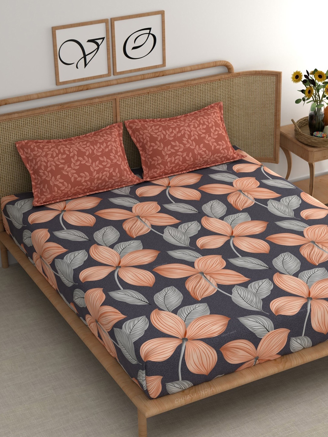 CHHAVI INDIA Grey & Peach Floral Printed Cotton 210 TC King Bedsheet With 2 Pillow Covers
CHHAVI INDIA Grey & Peach Floral Printed Cotton 210 TC King Bedsheet With 2 Pillow Covers