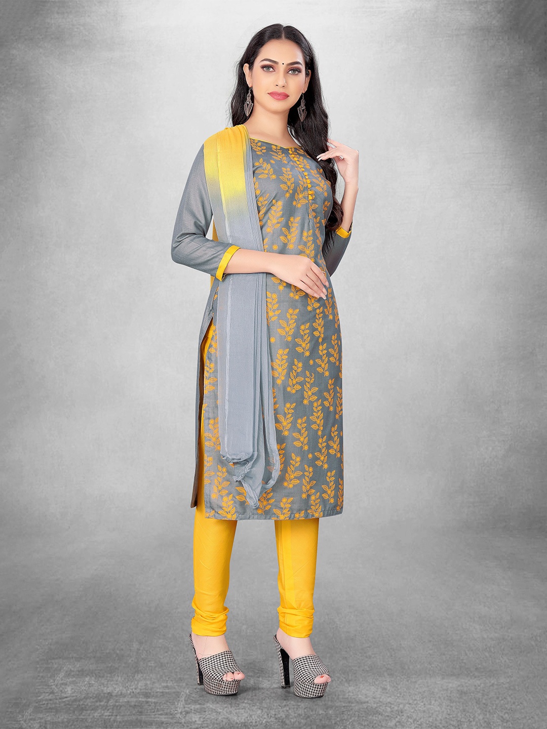 MANVAA Floral Embroidered Unstitched Dress Material, Grey