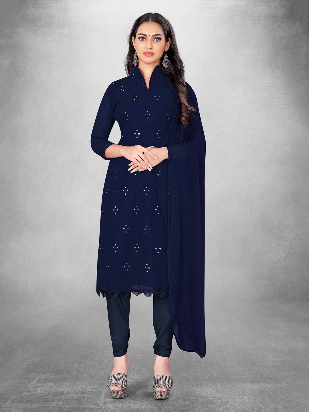 MANVAA Ethnic Motifs Embroidered Mirror Work Unstitched Dress Material, Navy blue
MANVAA Ethnic Motifs Embroidered Mirror Work Unstitched Dress Material, Navy blue