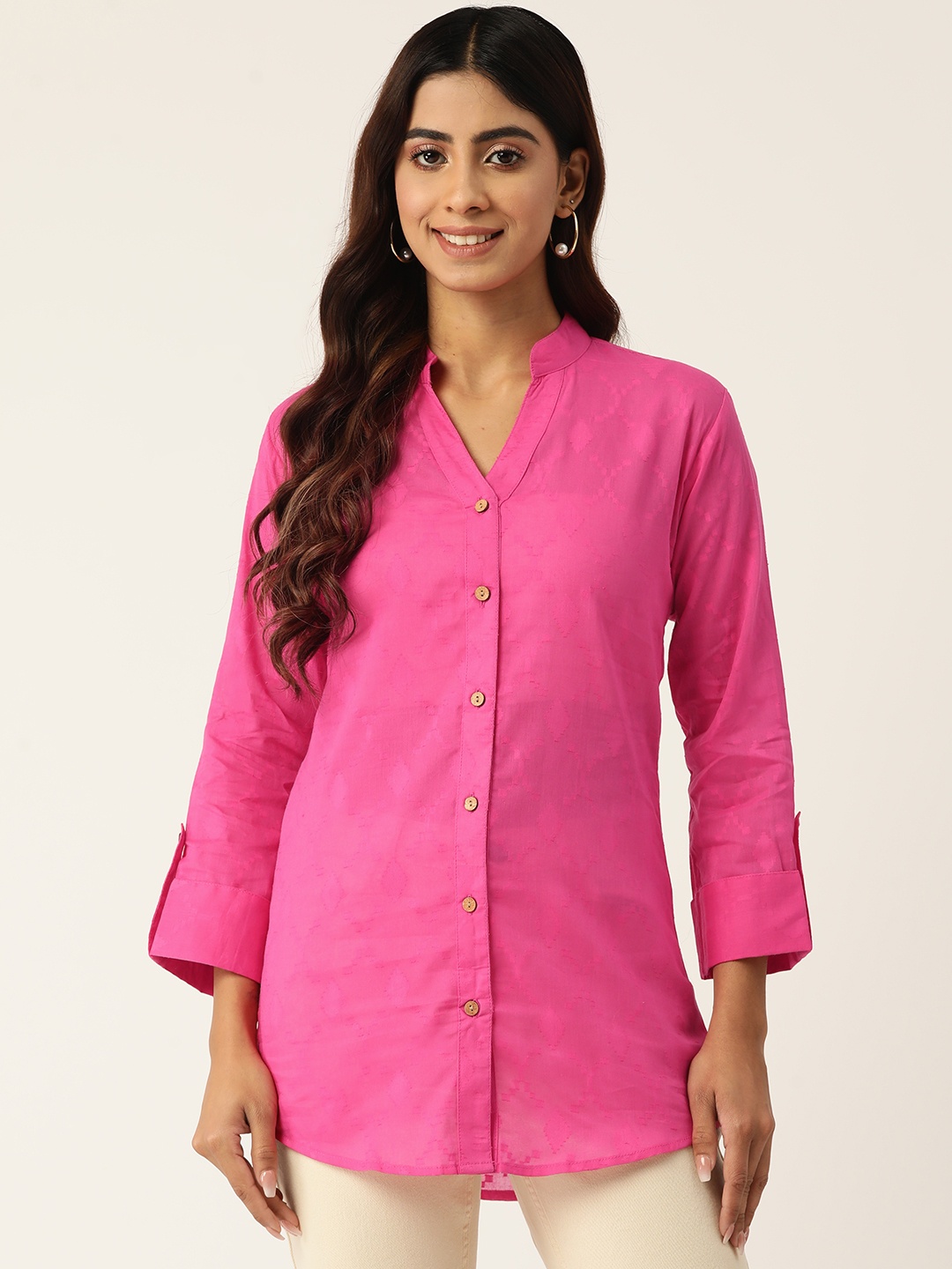 Molcha Contemporary Mandarin Collar Roll-Up Sleeves Pure Cotton Semiformal Shirt, Pink
Molcha Contemporary Mandarin Collar Roll-Up Sleeves Pure Cotton Semiformal Shirt, Pink
