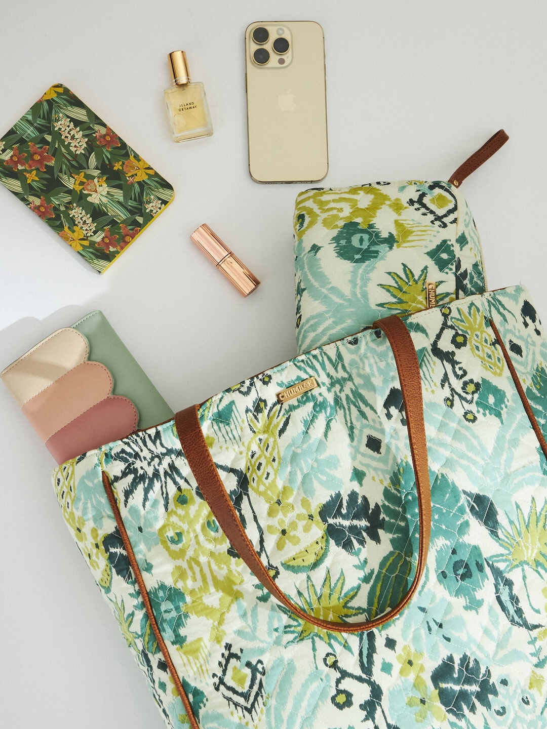 Chumbak Floral Printed Shopper Tote Bag, Teal
