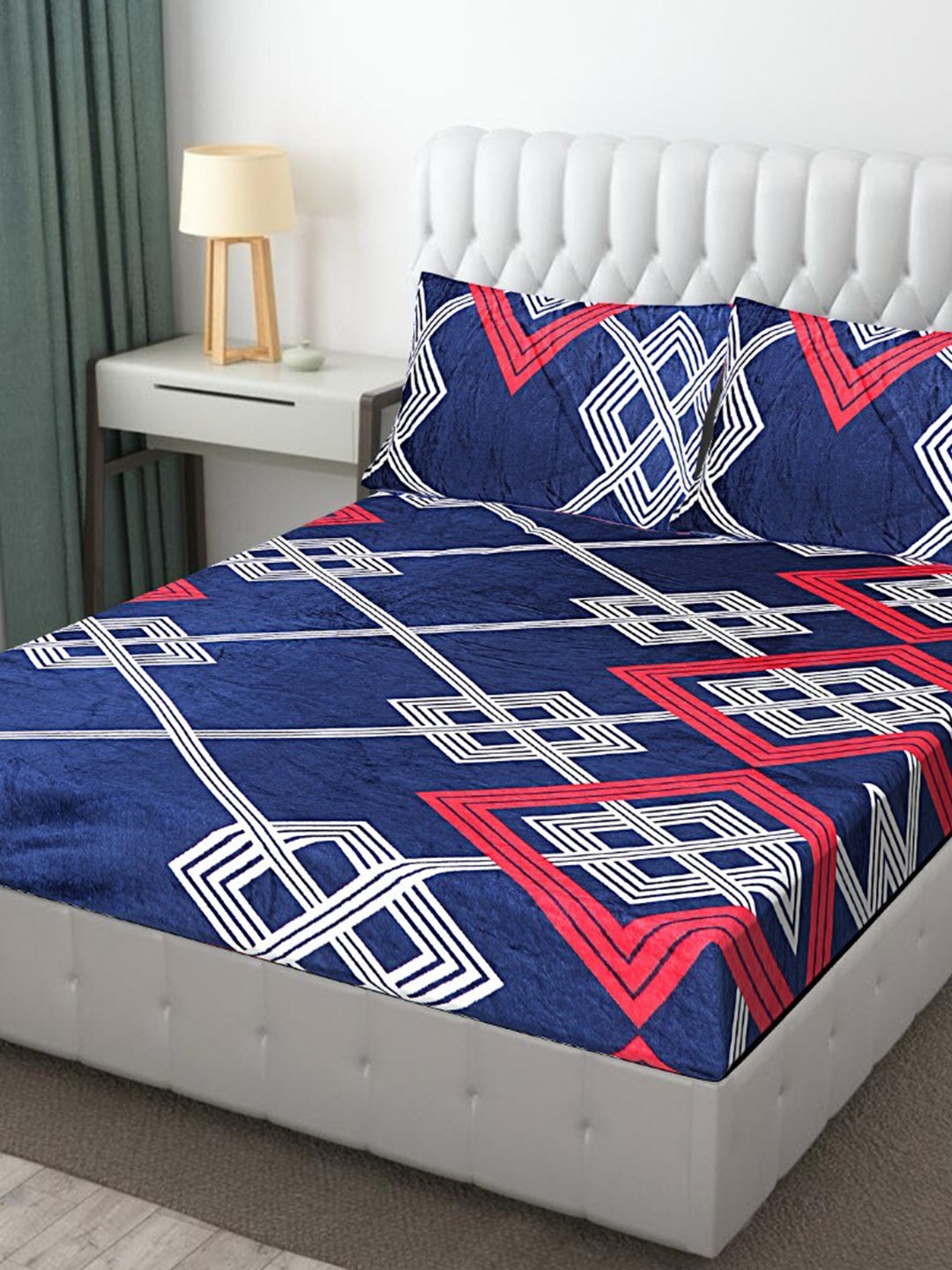 INDHOME LIFE Navy Blue Printed Fitted Wool 220 TC King Bedsheet With 2 Pillow Covers
INDHOME LIFE Navy Blue Printed Fitted Wool 220 TC King Bedsheet With 2 Pillow Covers