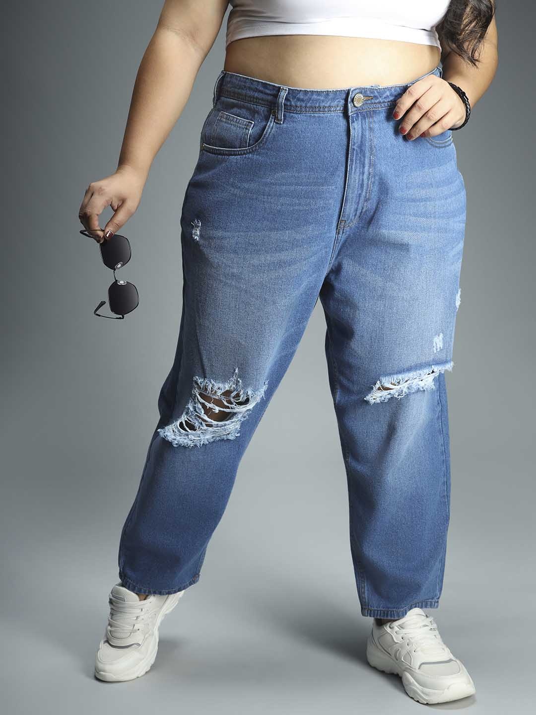 Freeform by High Star Women Plus Size Mom Fit Ripped High-Rise Pure Cotton Jeans, Blue
Freeform by High Star Women Plus Size Mom Fit Ripped High-Rise Pure Cotton Jeans, Blue