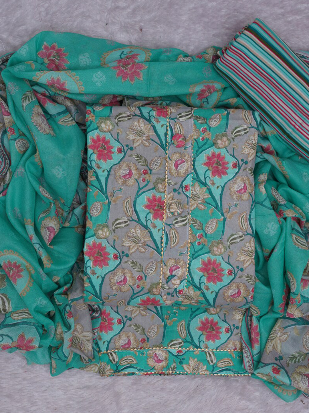 ASISA Floral Printed Gotta Patti Unstitched Dress Material, Turquoise blue
ASISA Floral Printed Gotta Patti Unstitched Dress Material, Turquoise blue
