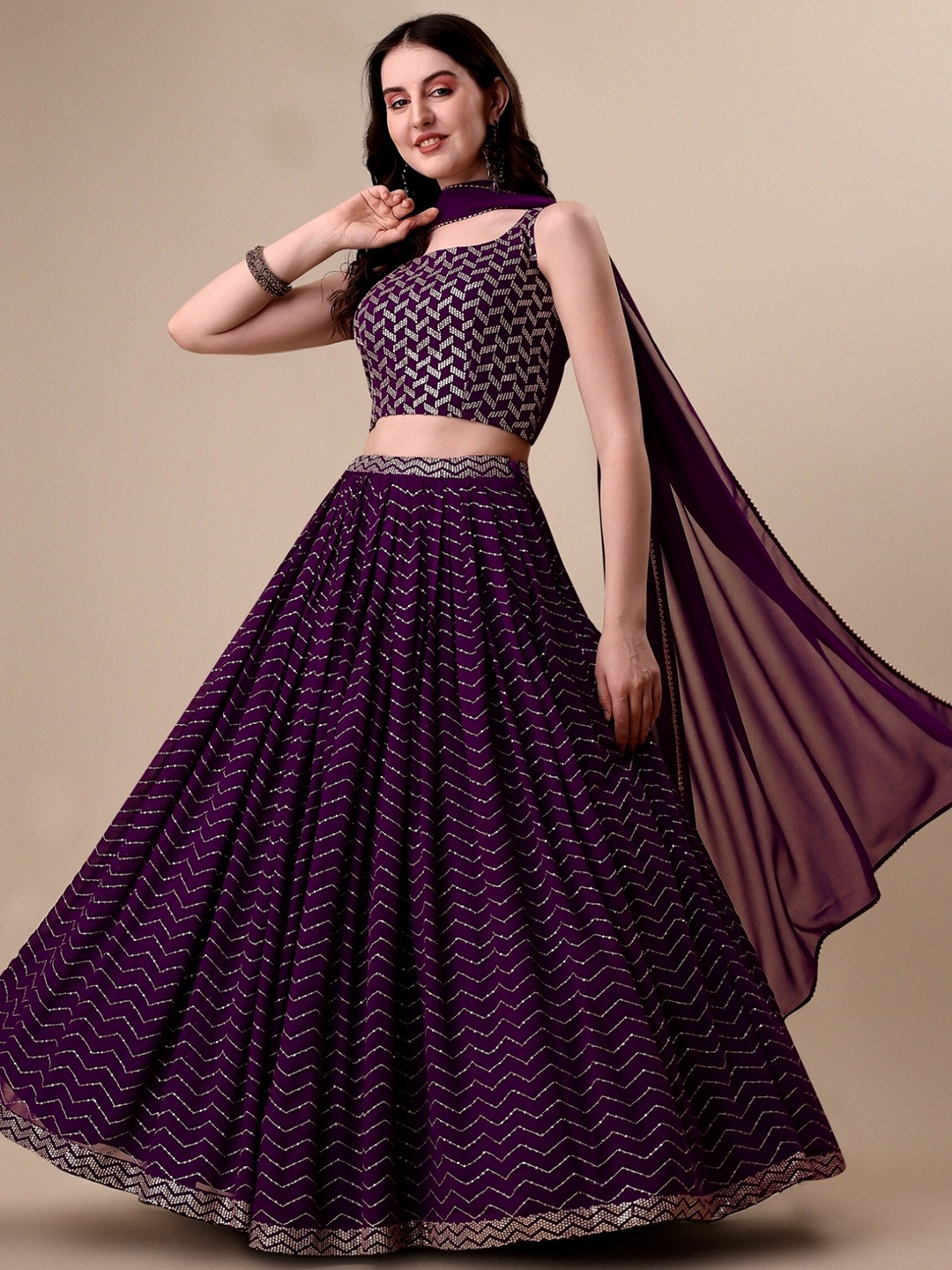 Momina Fashion Sequinned Semi-Stitched Lehenga & Unstitched Blouse With Dupatta, Purple
Momina Fashion Sequinned Semi-Stitched Lehenga & Unstitched Blouse With Dupatta, Purple