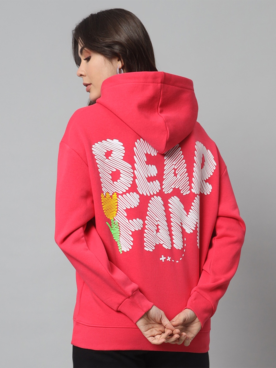 GRIFFEL Typography Printed Hooded Drop Shoulder Sleeves Fleece Oversized Sweatshirt, Pink
GRIFFEL Typography Printed Hooded Drop Shoulder Sleeves Fleece Oversized Sweatshirt, Pink