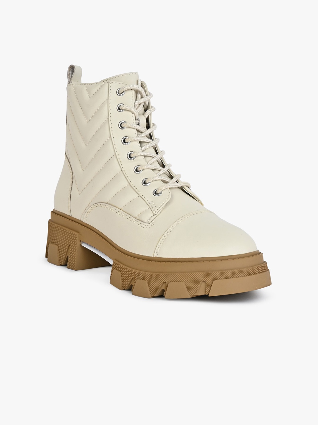 ALDO Women Mid-Top Quilted Leather Chunky Boots, White