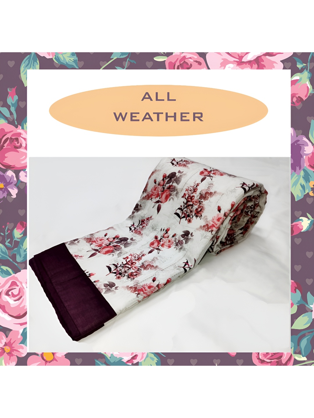 ELAN DREAMS Peaches & Roses White & Maroon Floral Cotton AC Room 110 GSM Single Bed Dohar
ELAN DREAMS Peaches & Roses White & Maroon Floral Cotton AC Room 110 GSM Single Bed Dohar