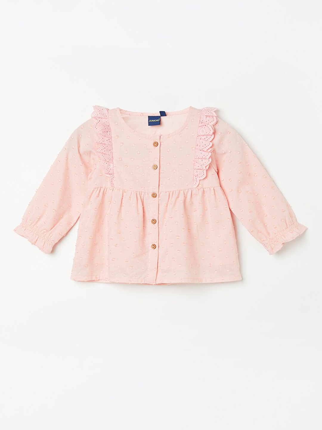 

Juniors by Lifestyle Girls Self Design Ruffles Pure Cotton Peplum Top, Pink